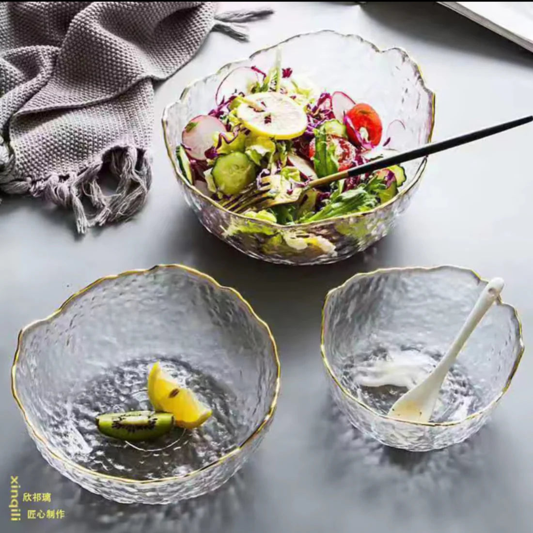 3pcs Glass Salad/Fruit Bowl Set