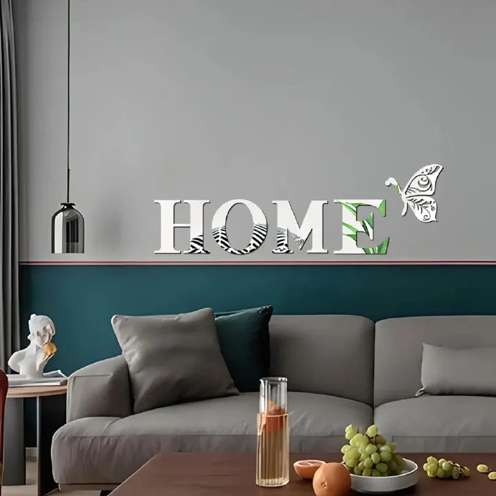 H.O.M.E Acrylic Mirror Wall Sticker Set with Butterfly Décor
