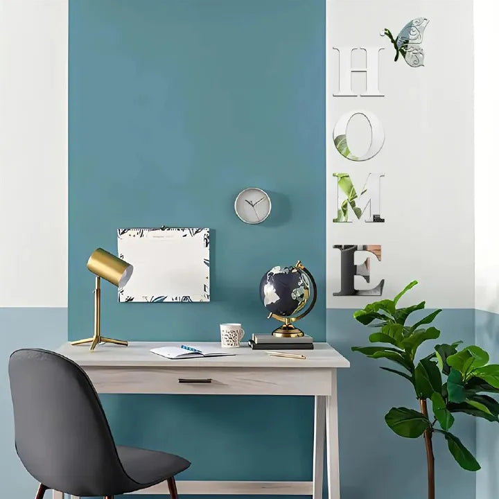 H.O.M.E Acrylic Mirror Wall Sticker Set with Butterfly Décor