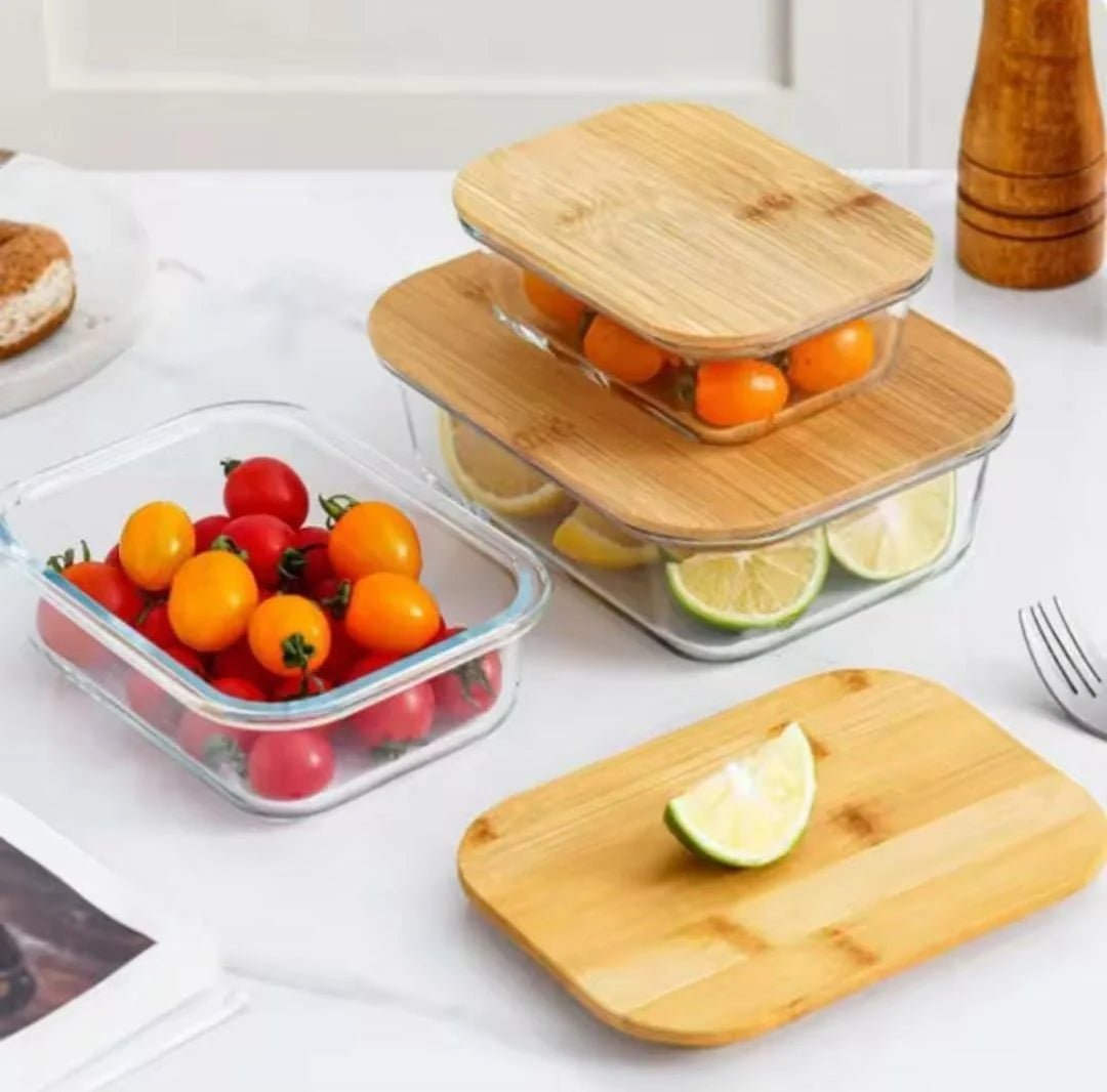 3in1  snack storage box set wooden top lid