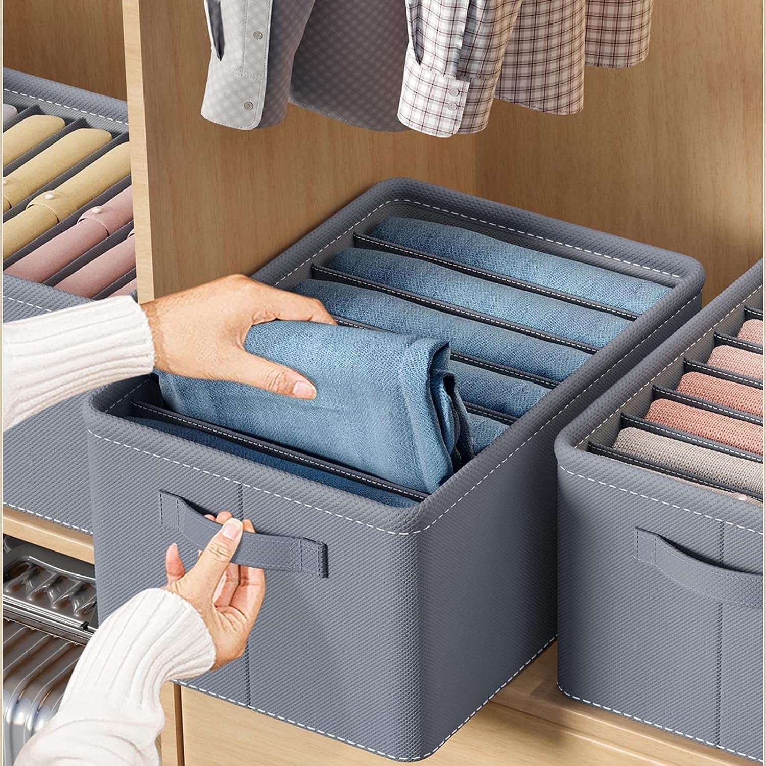 16-Grid Foldable Closet Organizer with Divider – Double Compartment, Grey