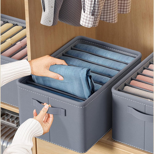16-Grid Foldable Closet Organizer with Divider – Double Compartment, Grey