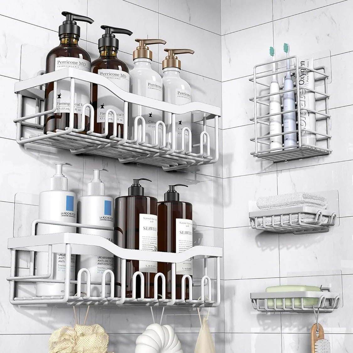 5pcs Set Shower Caddy Shelf / Bathroom Organizer