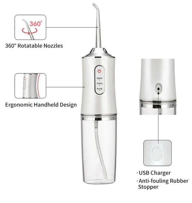Single Nozzle Portable Oral Irrigator USB Rechargeable Dental Water Flosser Wireless Cordless Water Jet Floss for Teeth Whitening & Mouth Washing
