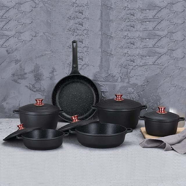 11pcs BMN Granite Non-Stick Cookware Set | Durable Cooking Pots & Frypan – White & Black