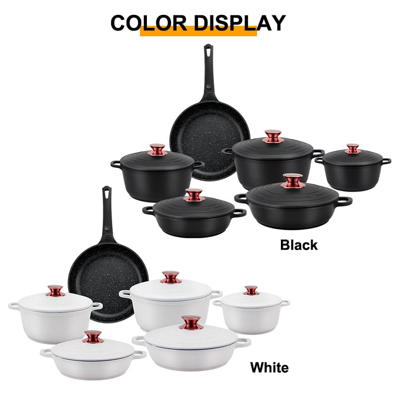 11pcs BMN Granite Non-Stick Cookware Set | Durable Cooking Pots & Frypan – White & Black