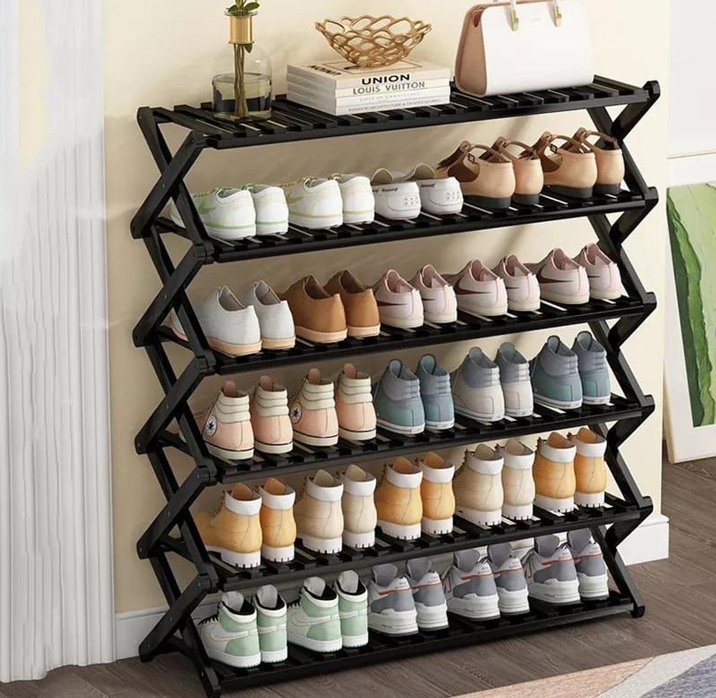 6-tier foldable bamboo shoe rack