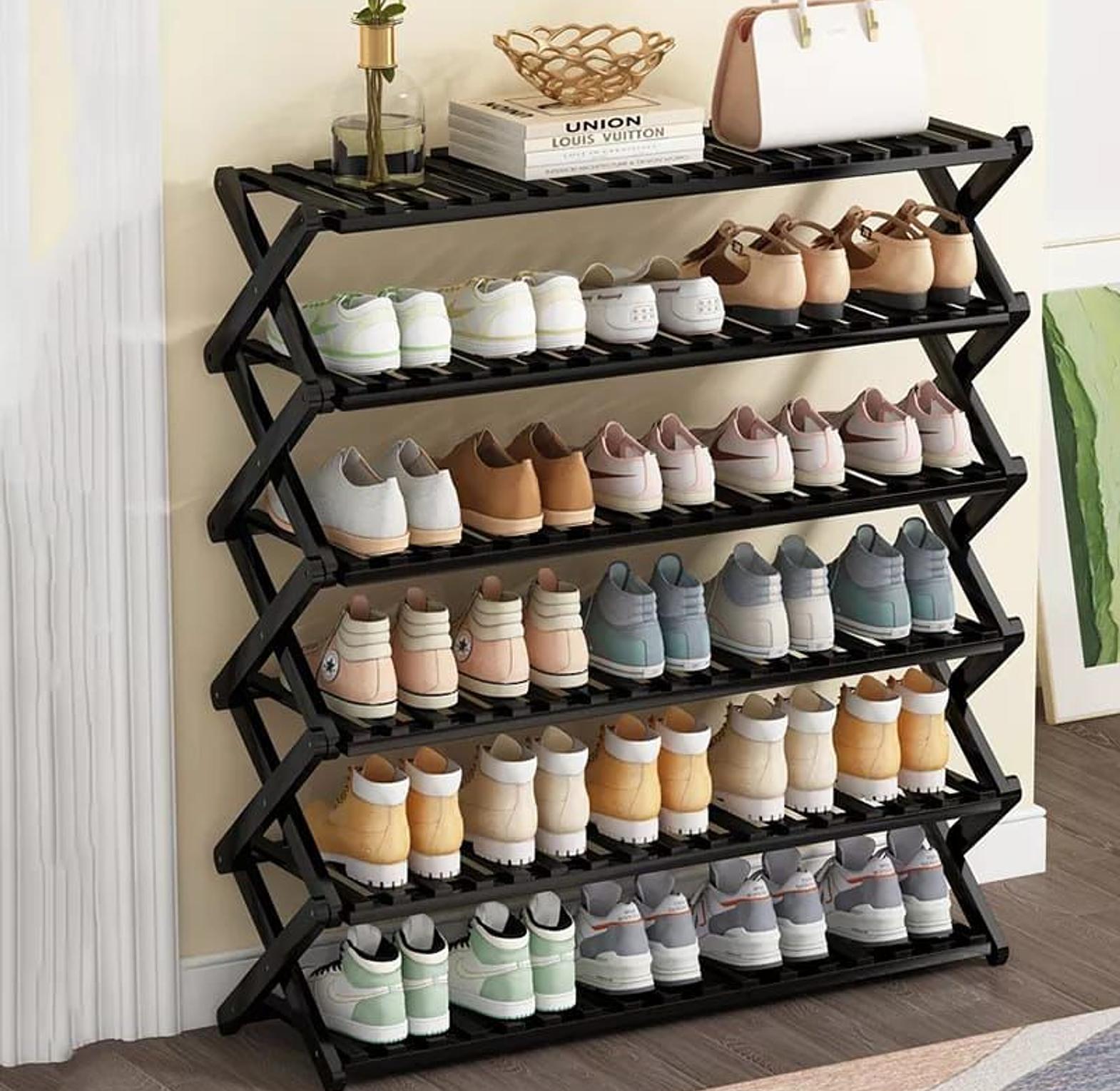 6-tier foldable bamboo shoe rack