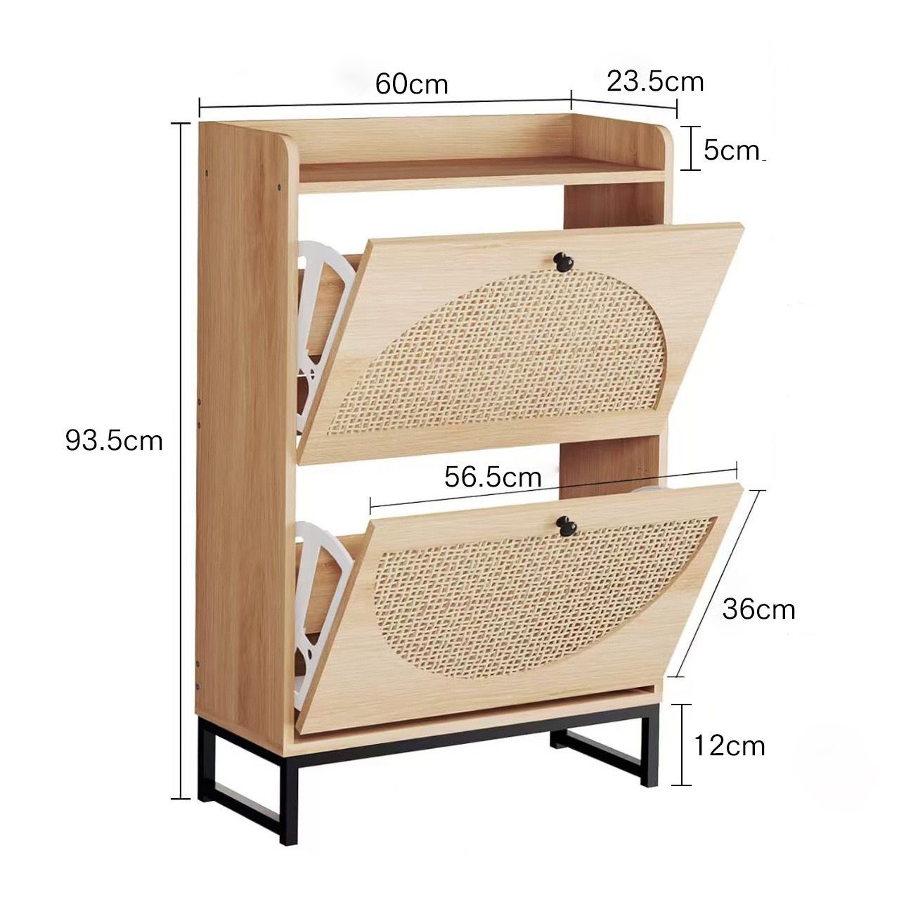 Premium Rattan Wooden Black Flip Shoe Cabinet – Elegant Storage Redefined