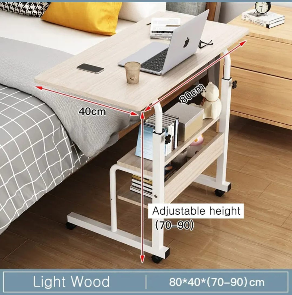 Adjustable Bedside Laptop Desk with Storage & Wheels |Size: W80 × D40 × H69–90 cm
