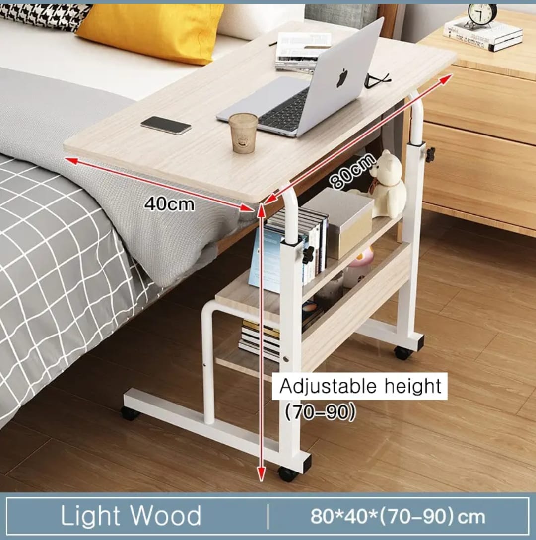 Adjustable Bedside Laptop Desk with Storage & Wheels |Size: W80 × D40 × H69–90 cm