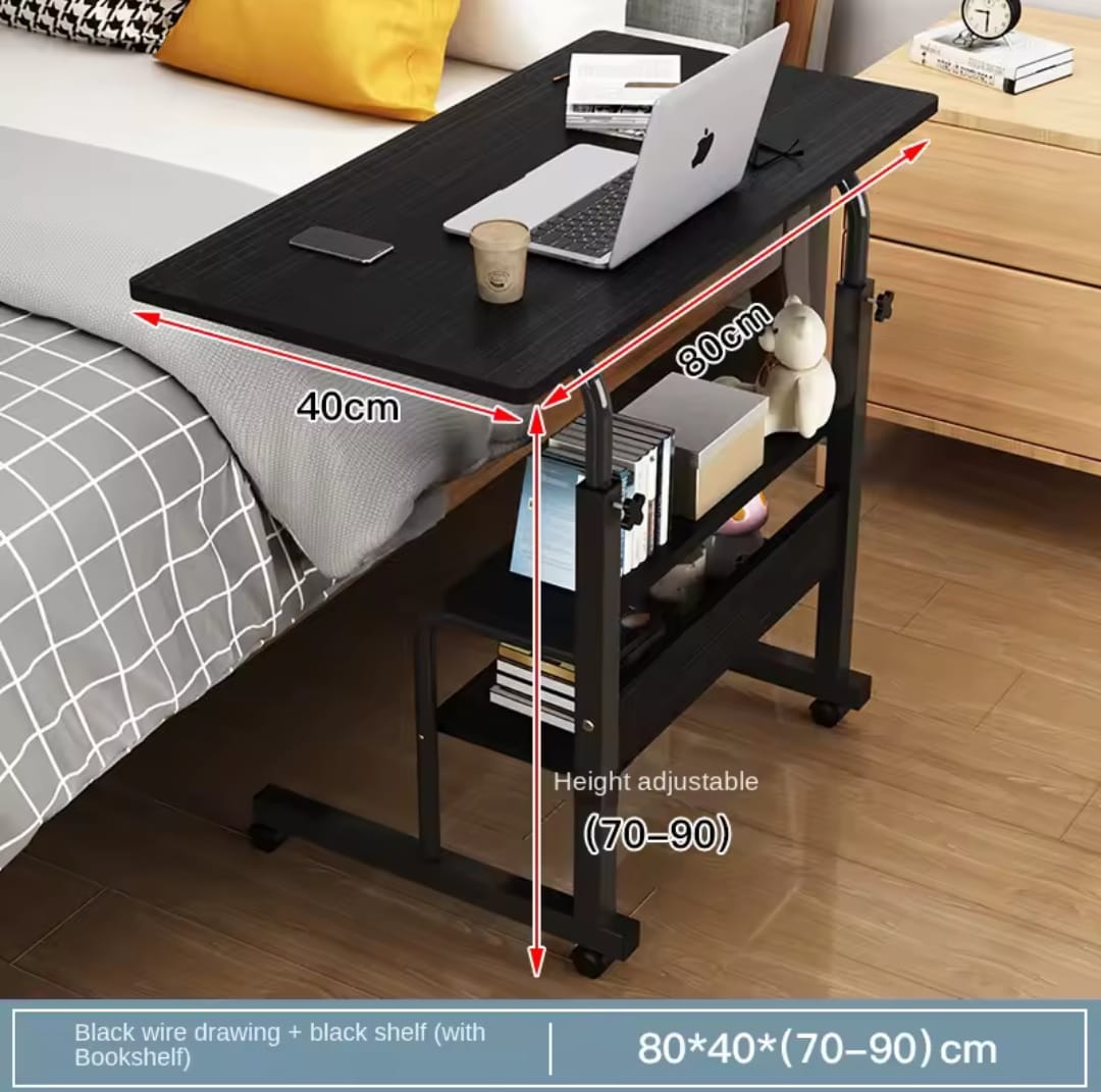Adjustable Bedside Laptop Desk with Storage & Wheels |Size: W80 × D40 × H69–90 cm