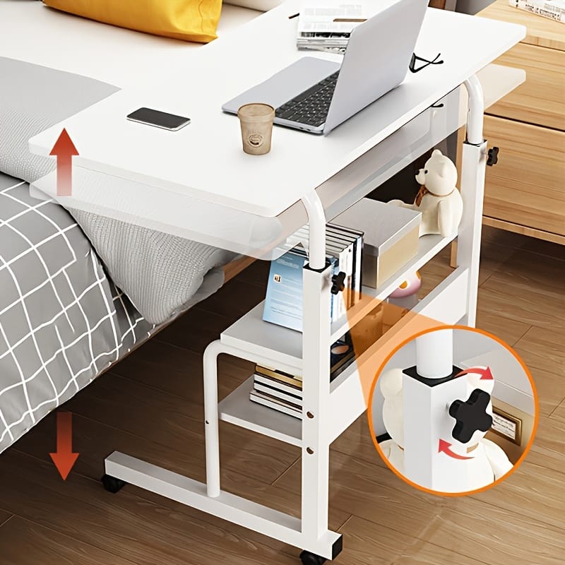 Adjustable Bedside Laptop Desk with Storage & Wheels |Size: W80 × D40 × H69–90 cm
