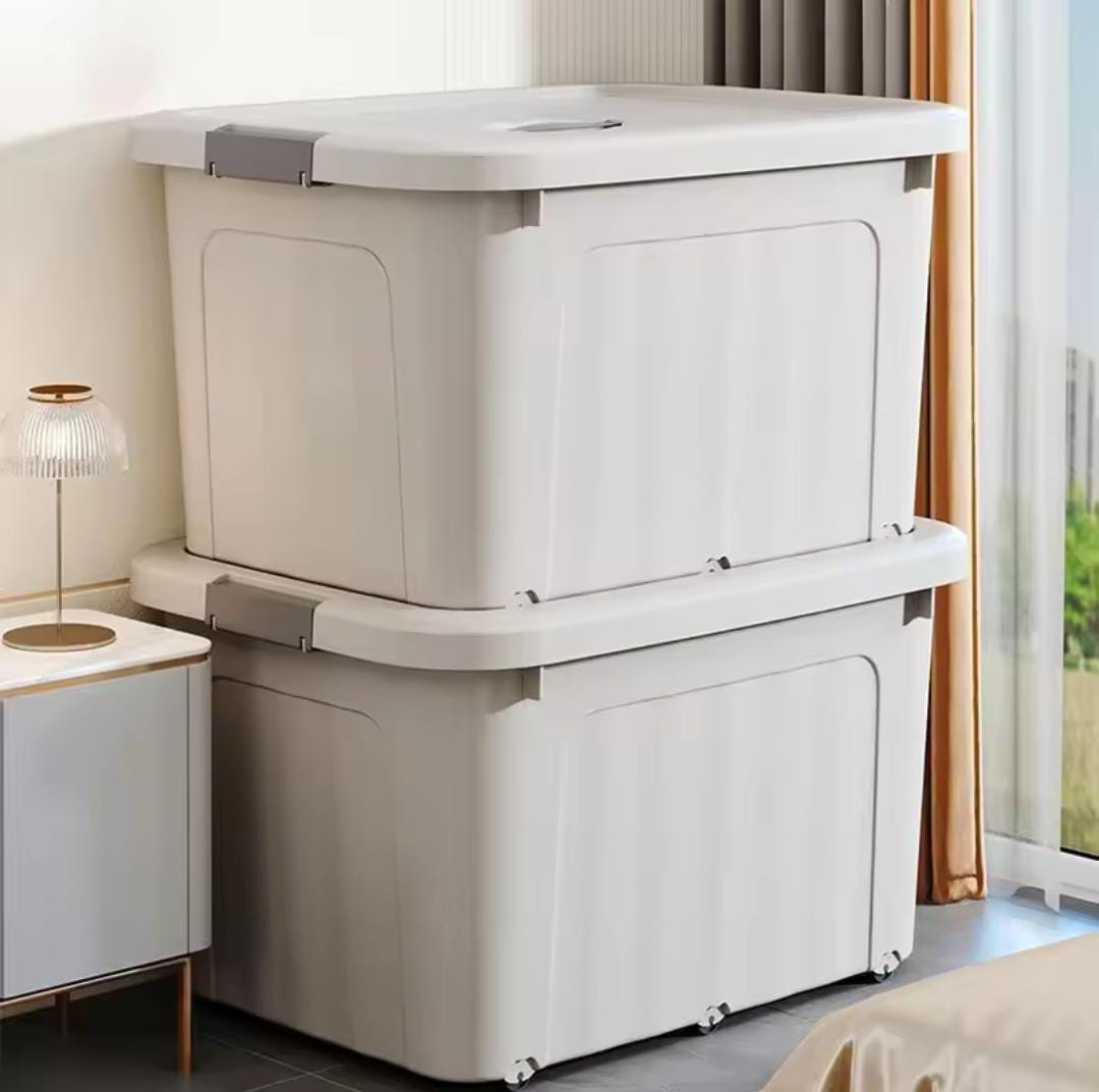250L Extra-Large Rugged Storage Bin with Wheels |Thick Plastic | Stackable | Multi-Purpose | Wheeled for Mobility