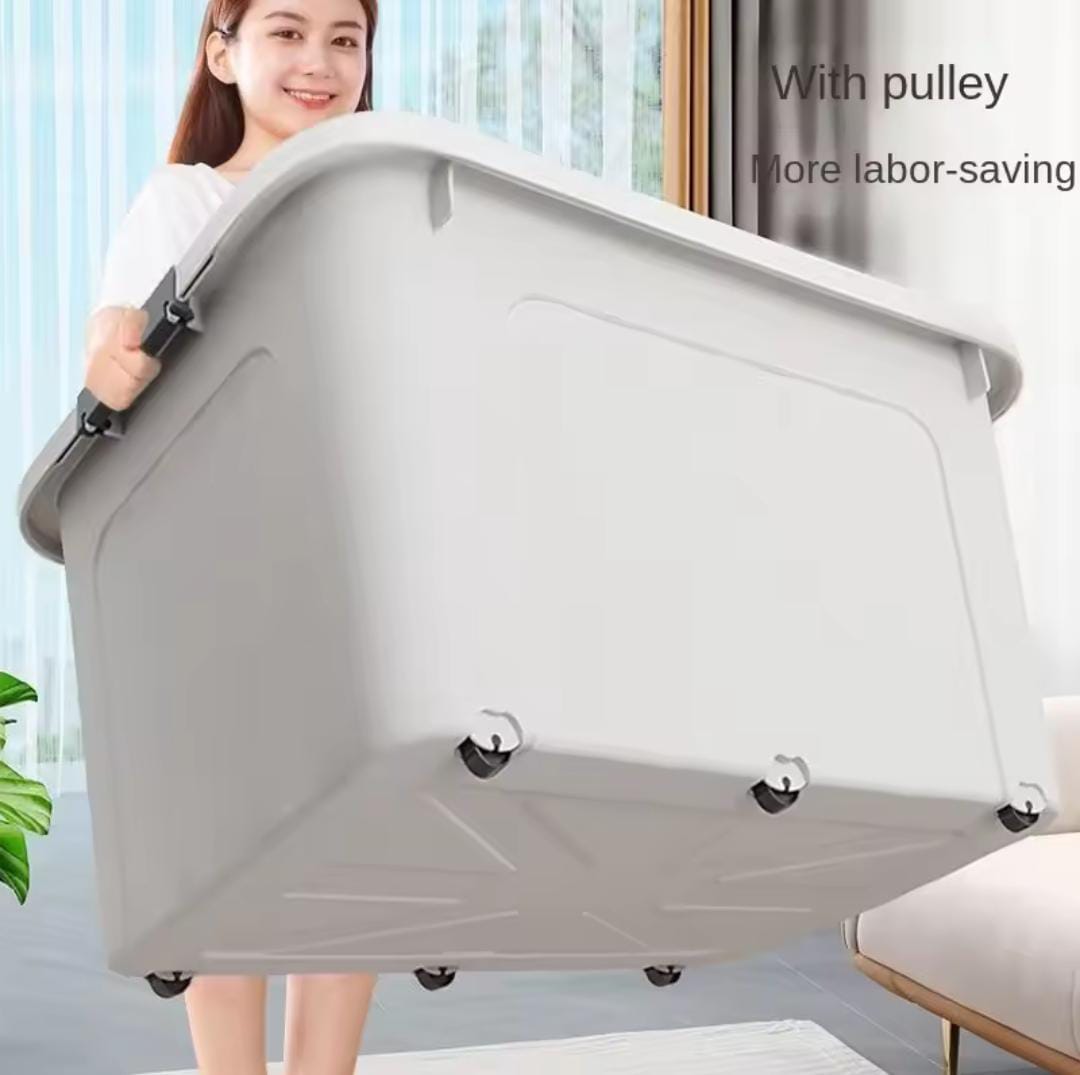 250L Extra-Large Rugged Storage Bin with Wheels |Thick Plastic | Stackable | Multi-Purpose | Wheeled for Mobility