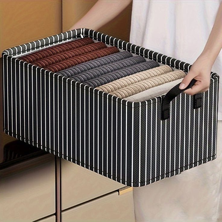 Striped Foldable Clothes Storage Bag / Wardrobe Organizer