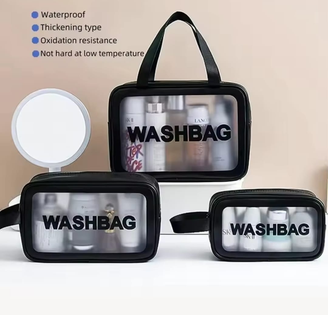 3-Piece Wash Bag Pouch Set – Black