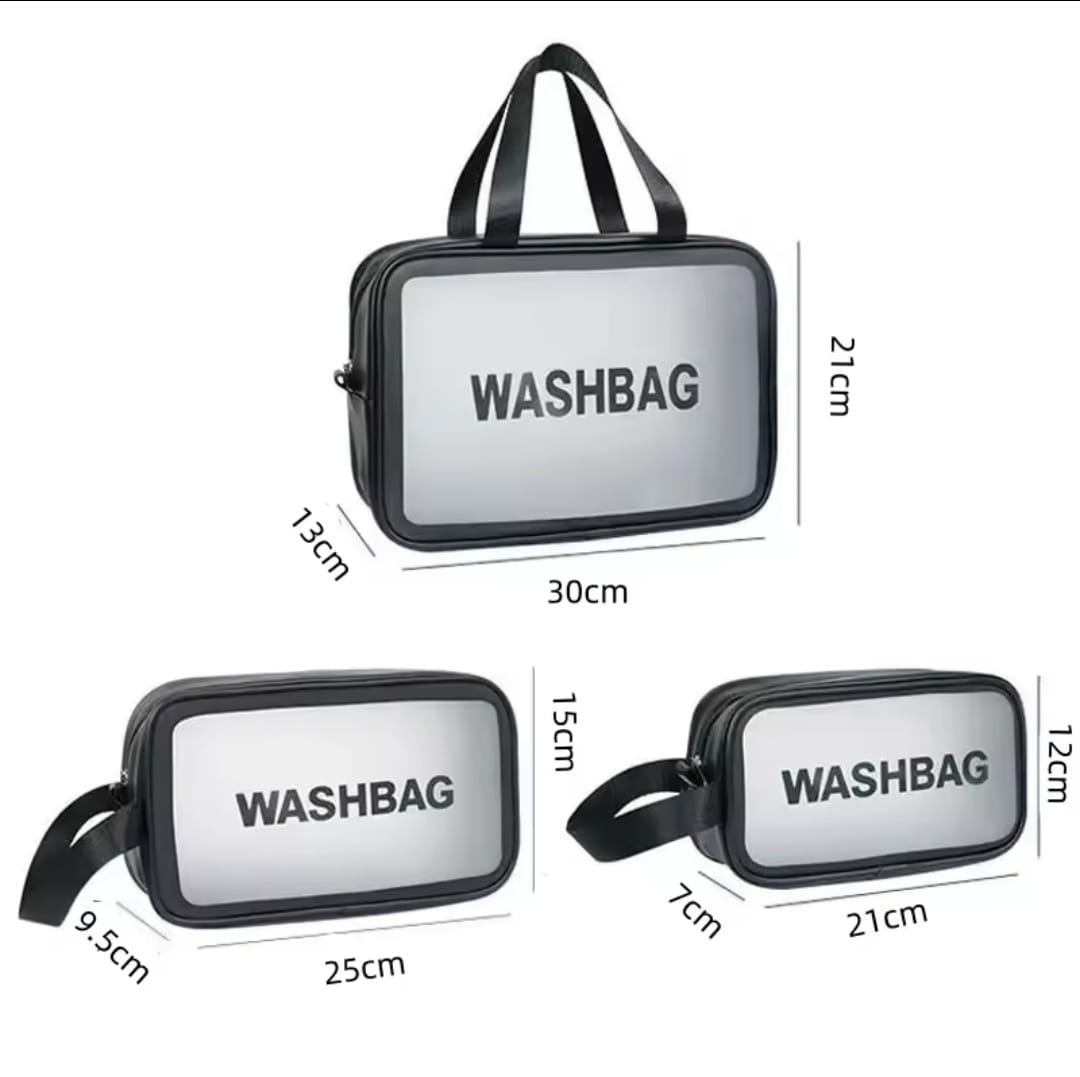 3-Piece Wash Bag Pouch Set – Black