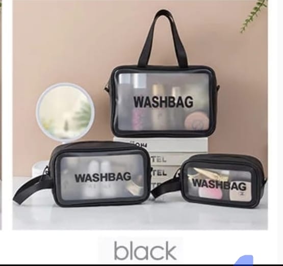 3-Piece Wash Bag Pouch Set – Black