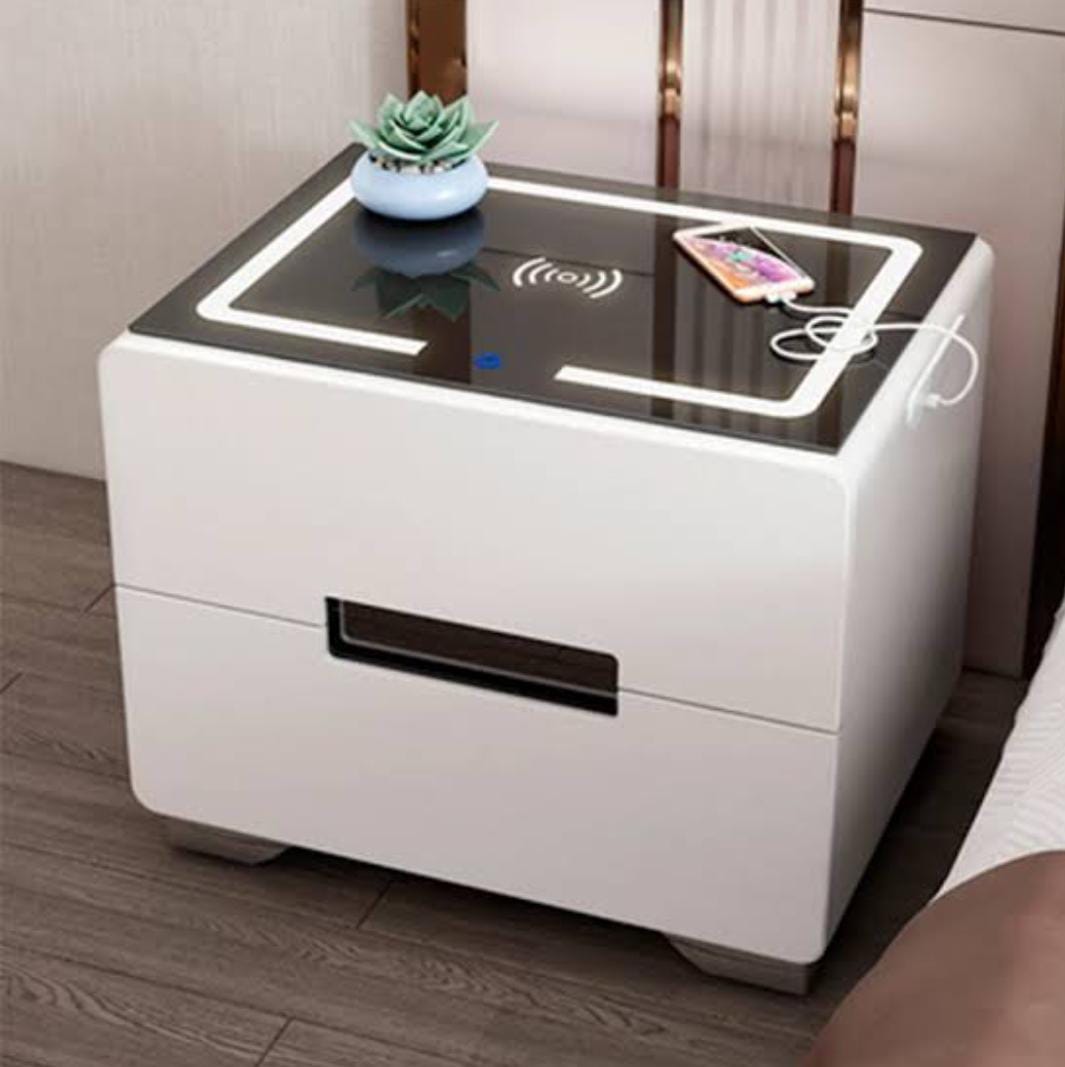 Intelligent Smart Bedside Table with LED Lighting Wireless Charging for Smartphones and Gadgets