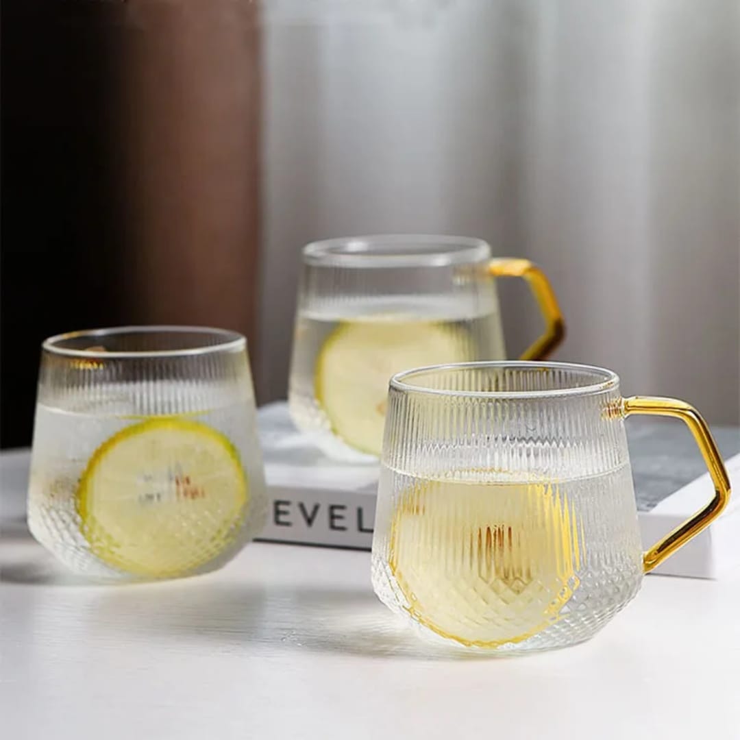6-Piece Borosilicate Glass Cups – Gold Handle