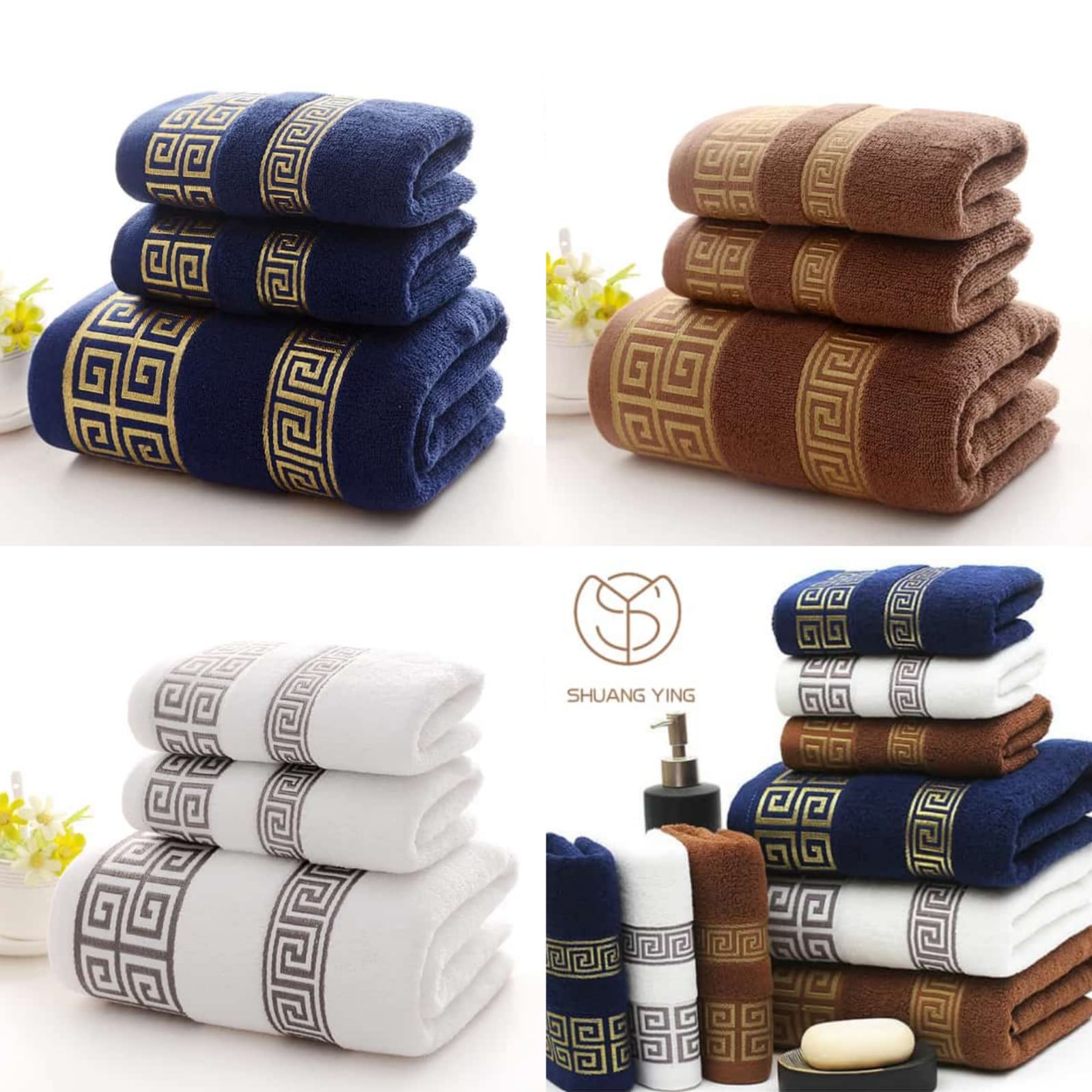 3Pc Cotton Bath Towels Set 100% High Quality Cotton Soft Absorbent & Durable