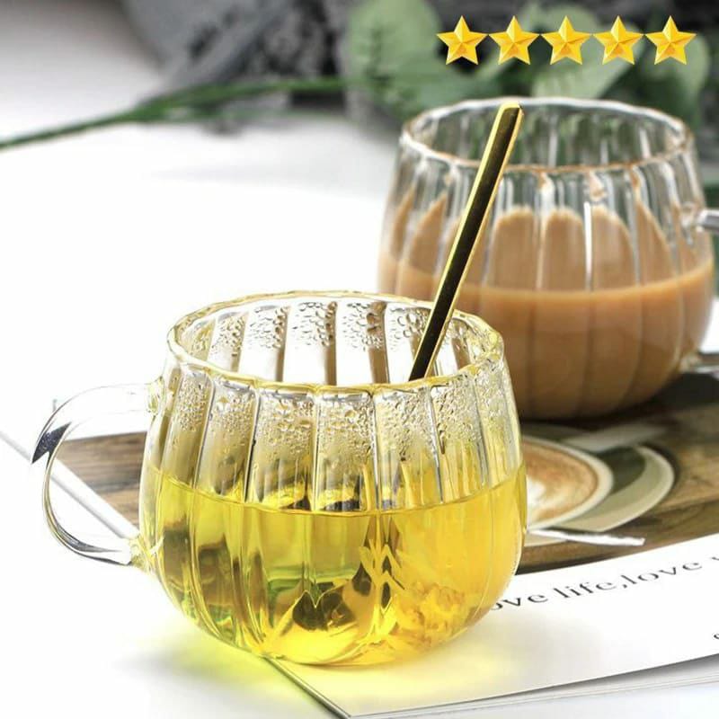 Stripped Pumpkin Shape Borosilicate Glass Cups – Set of 2