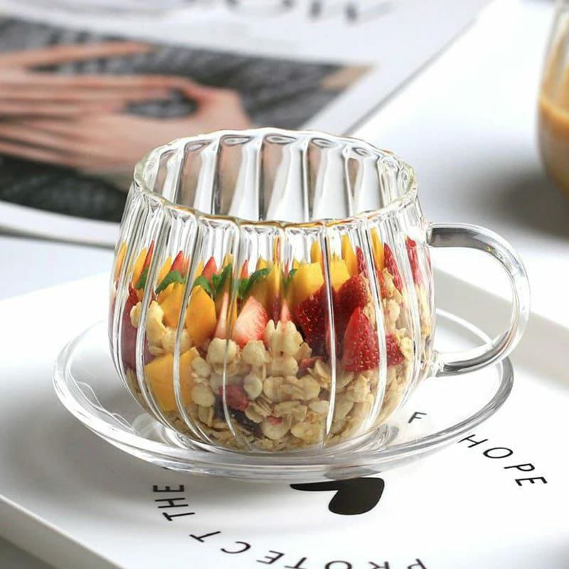Stripped Pumpkin Shape Borosilicate Glass Cups – Set of 2