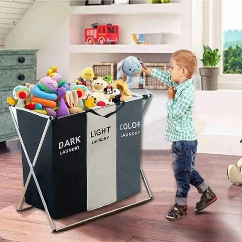 3 compartment foldable Laundry Basket