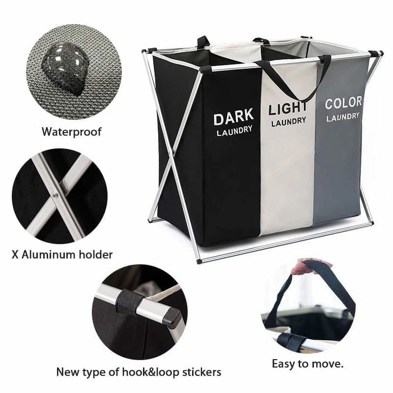 3 compartment foldable Laundry Basket