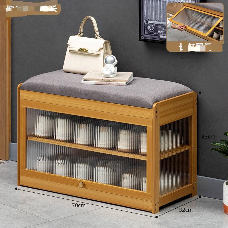 Wooden Stool with Shoe Cabinet