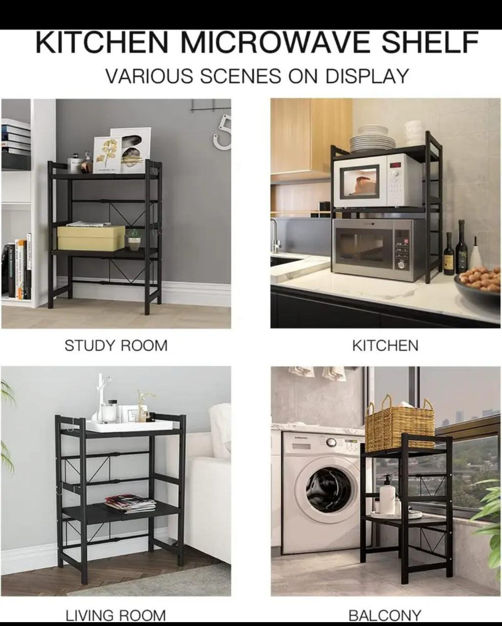 Double Layer Heavy Duty Adjustable Microwave Stand Carbon Steel, Rust Free