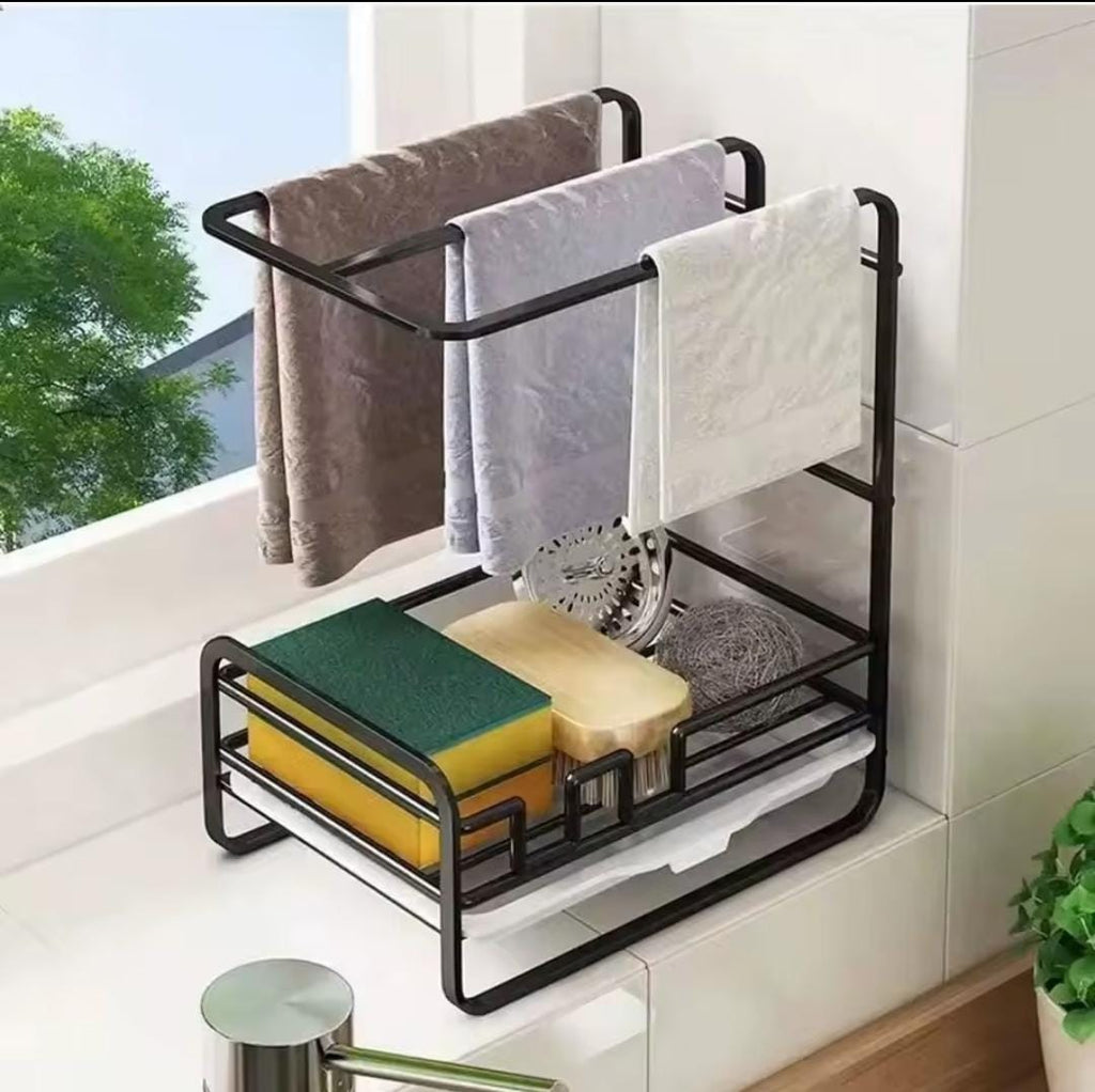 Metallic sink caddy  With a draining tray