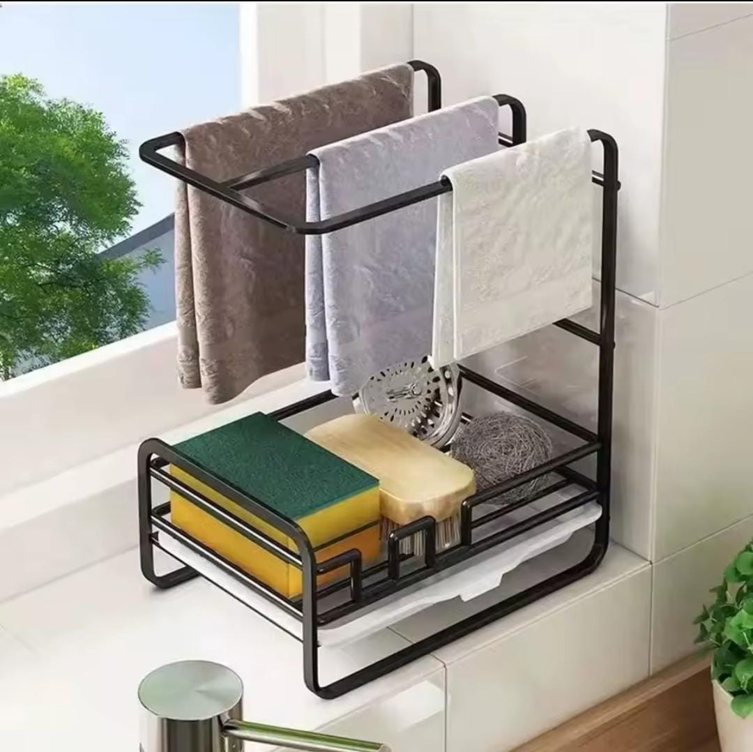 Metallic sink caddy  With a draining tray