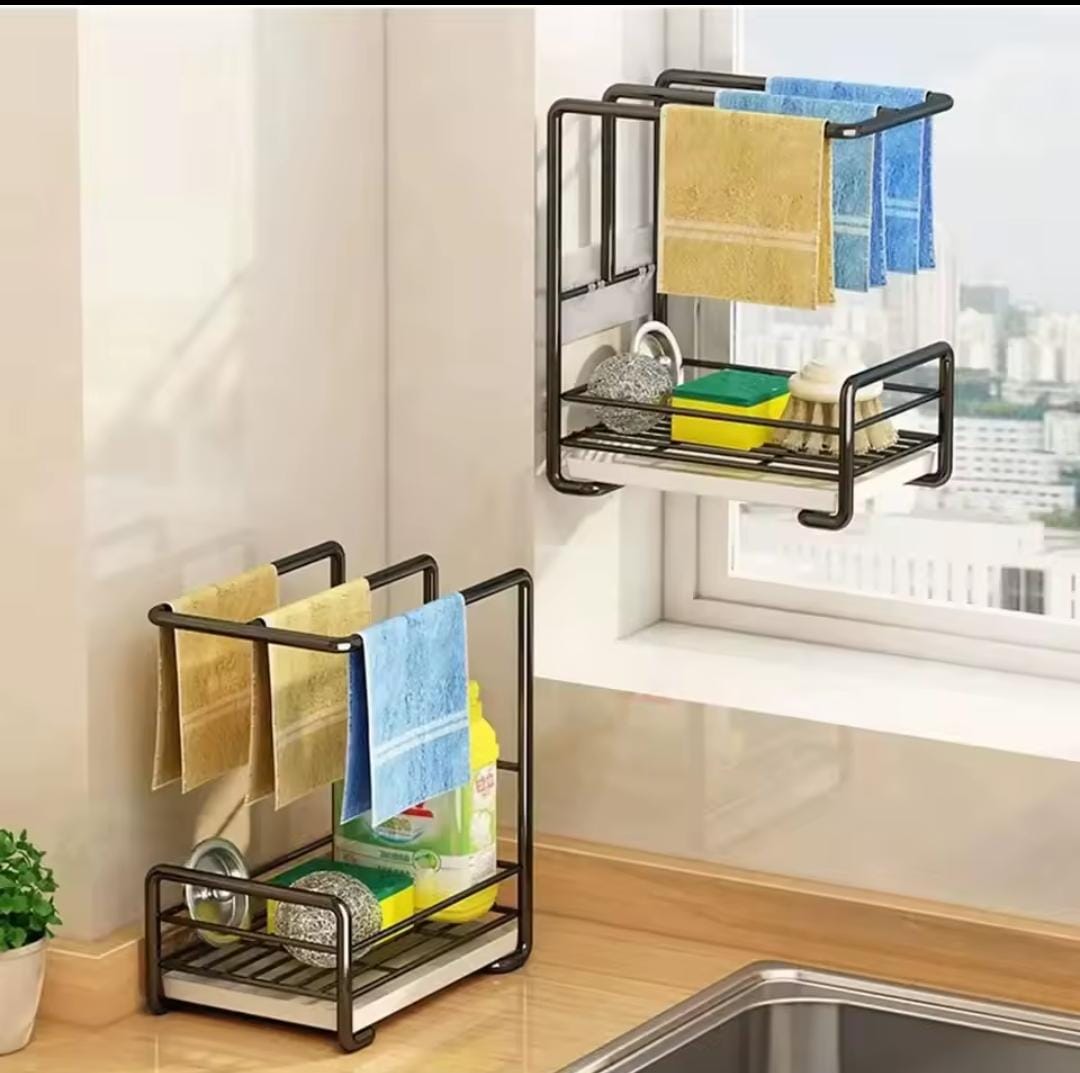 Metallic sink caddy  With a draining tray