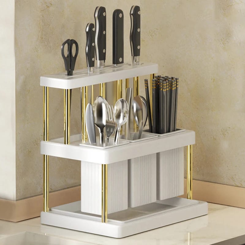 Multifunctional Kitchen Cutlery Holder Spoon Fork Chopstick Knives Storage Rack with Drain (25cm x 23cm x 16cm)
