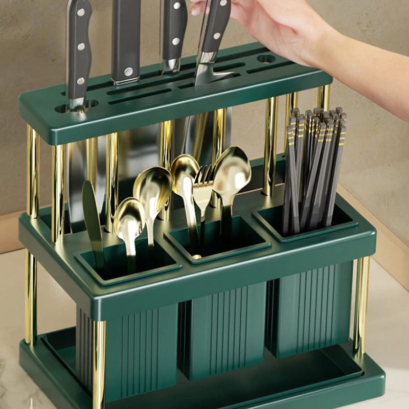 Multifunctional Kitchen Cutlery Holder Spoon Fork Chopstick Knives Storage Rack with Drain (25cm x 23cm x 16cm)
