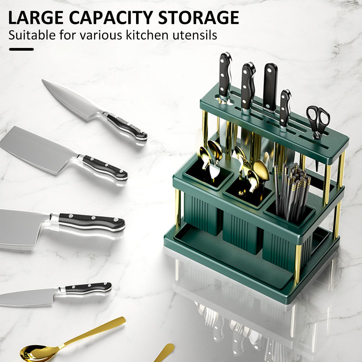 Multifunctional Kitchen Cutlery Holder Spoon Fork Chopstick Knives Storage Rack with Drain (25cm x 23cm x 16cm)