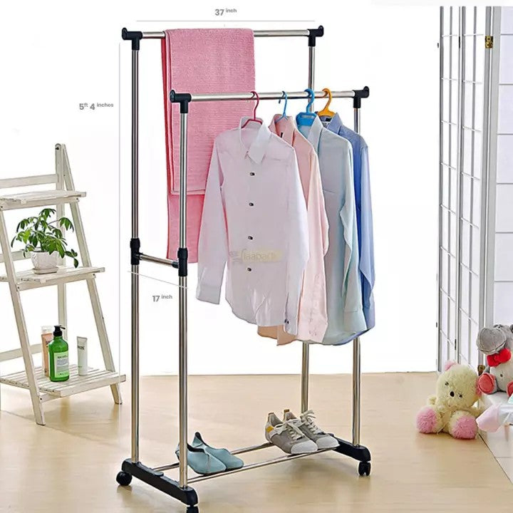 Double Pole Stainless Steel Coat Rack / Floor Clothes Rack