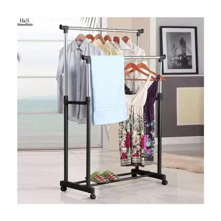 Double Pole Stainless Steel Coat Rack / Floor Clothes Rack
