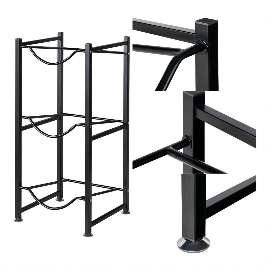 3Tier Water Bottle Holder Rack Heavy Duty Carbon Steel, Rust Proof, Space Saving Design Black