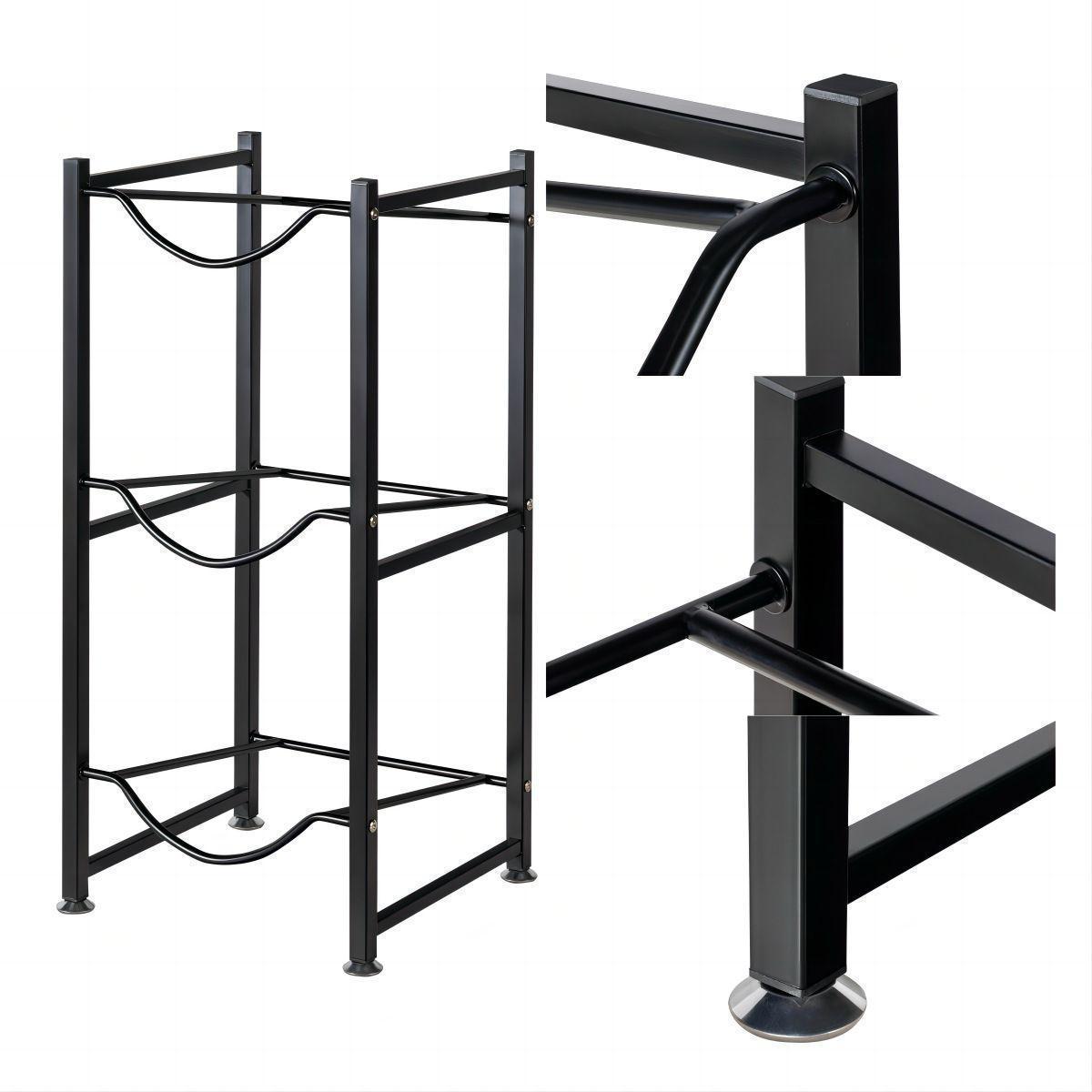 3Tier Water Bottle Holder Rack Heavy Duty Carbon Steel, Rust Proof, Space Saving Design Black