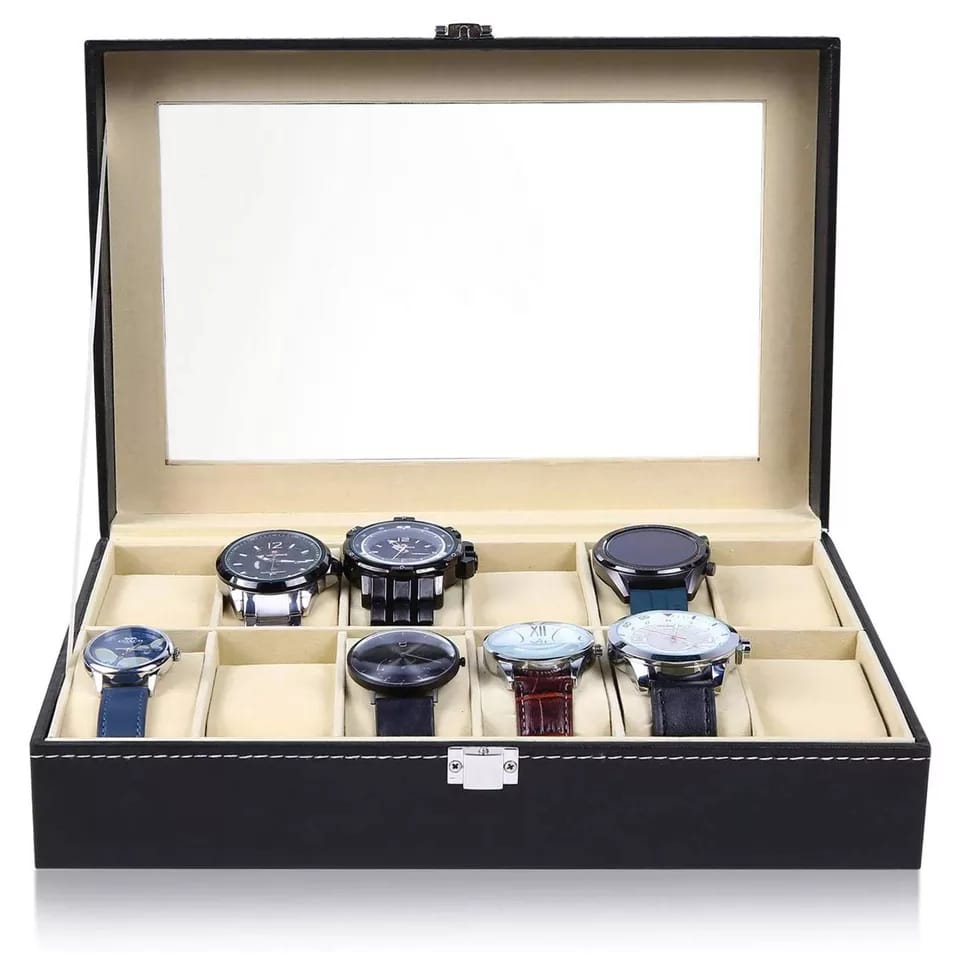 12 Slots Watch Organizer | Storage Box | Dust Free Display Case for Watch Collection (Holds 12 Watches)