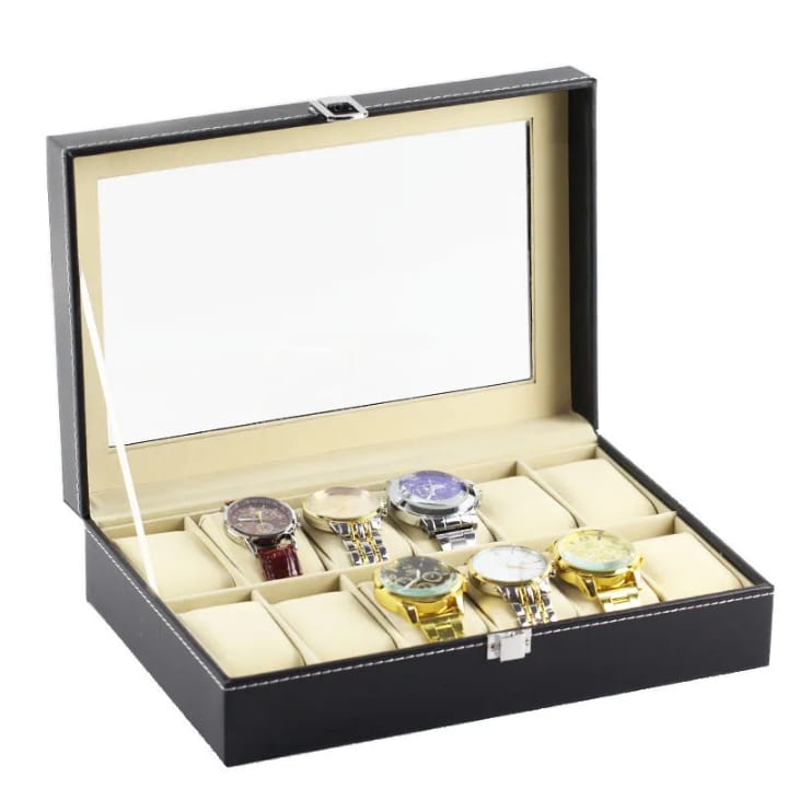 12 Slots Watch Organizer | Storage Box | Dust Free Display Case for Watch Collection (Holds 12 Watches)