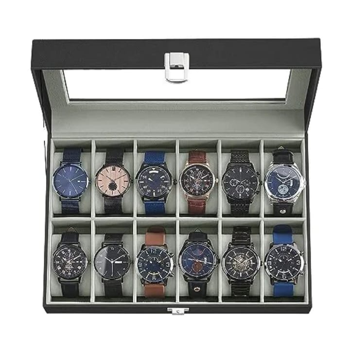12 Slots Watch Organizer | Storage Box | Dust Free Display Case for Watch Collection (Holds 12 Watches)