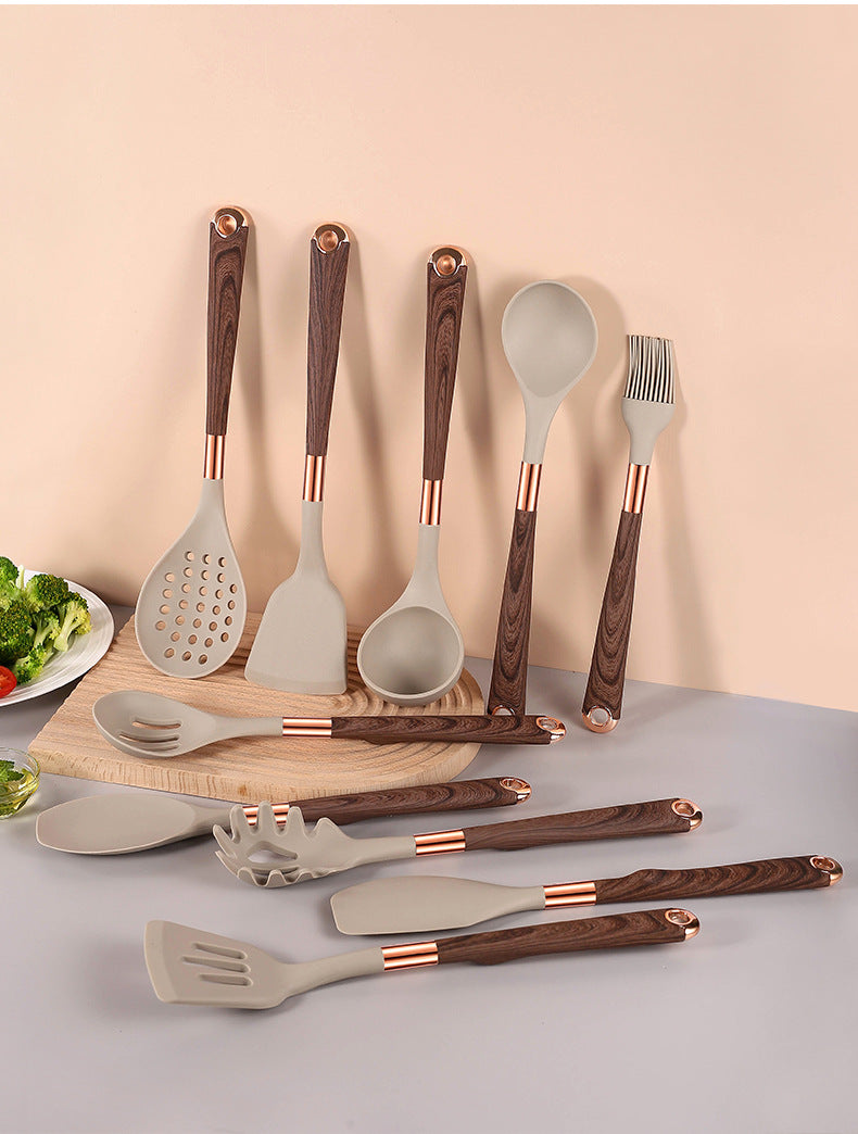 11pc Heat-Resistant Kitchenware Utensils Set (Silicone with Gold-Plated Handles)