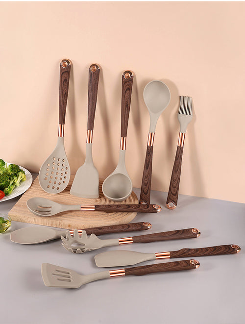 11pc Heat-Resistant Kitchenware Utensils Set (Silicone with Gold-Plated Handles)