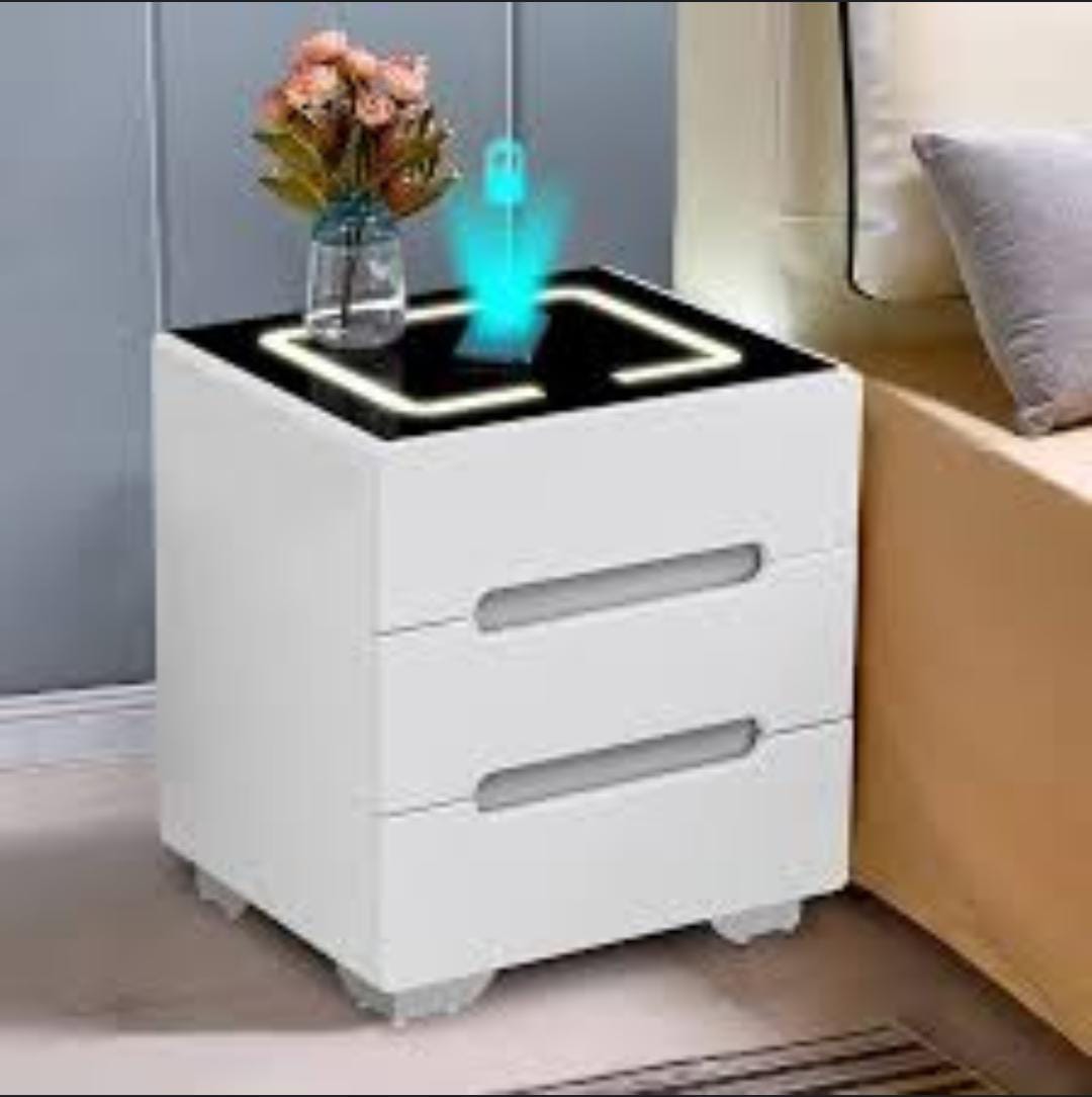 Intelligent Smart Bedside Table with LED Lighting Wireless Charging for Smartphones and Gadgets