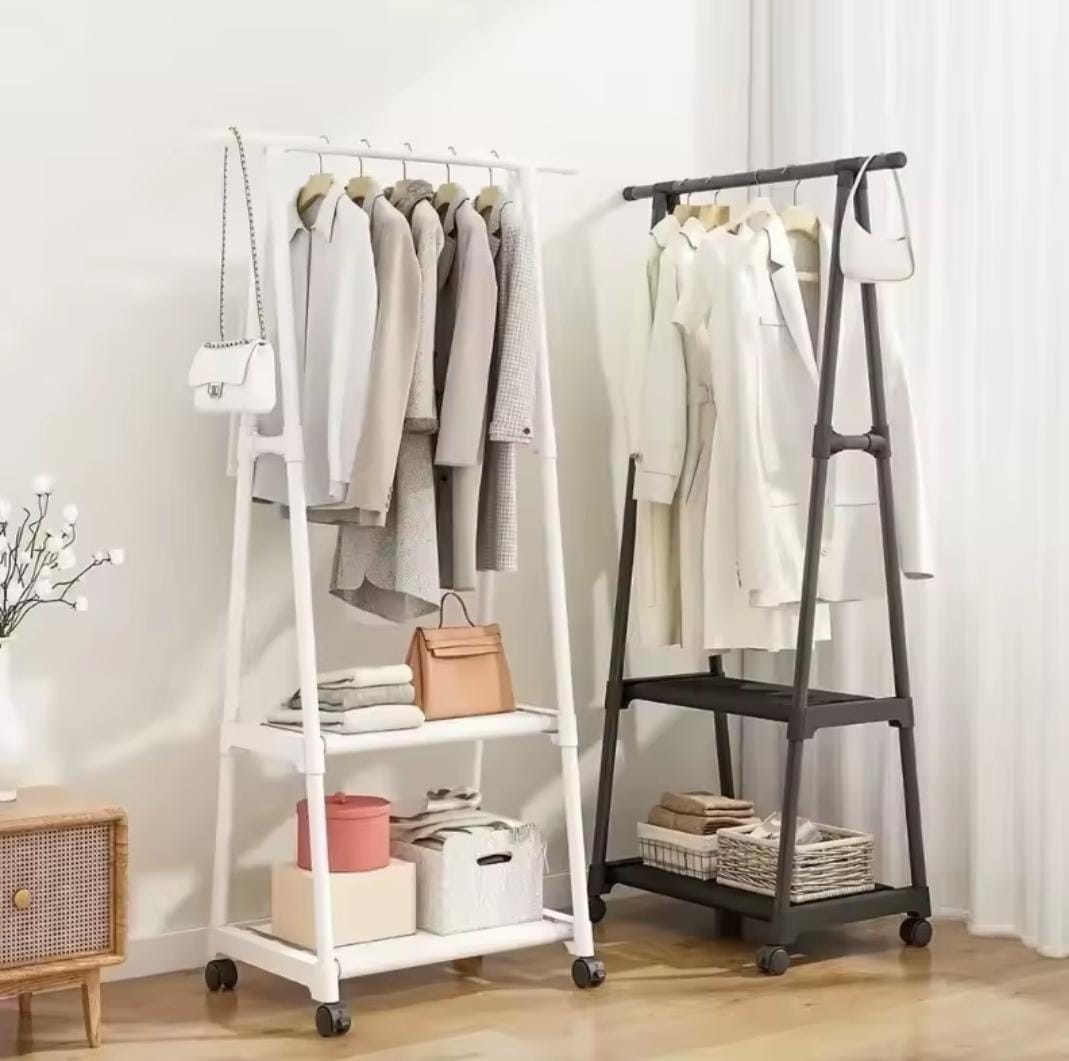 Indoor Triangular Coat Rack with Wheels – Multi-Layer Mobile Hanger Rack