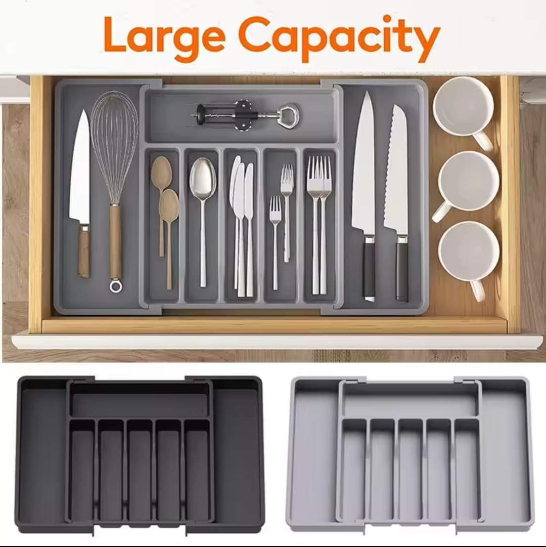 Expandable Cutlery Drawer Organizer – Adjustable Kitchen Tray (BPA-Free Plastic)